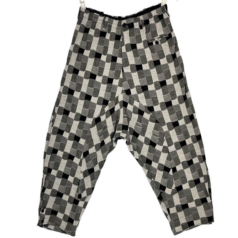 Yohji Yamamoto NOIR Drop Crotch Knit Pants Black and White Checked Womens Size 1